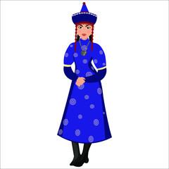 Woman in folk national Buryat costume. Vector illustration