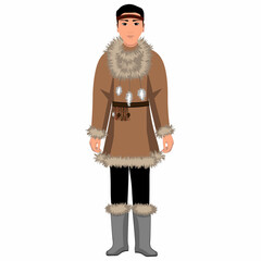 Men's folk national Chukotka costume. Vector illustration