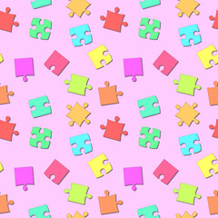 Seamless pattern on the theme of puzzles. Colorful puzzle with a shadow. Vector illustration.