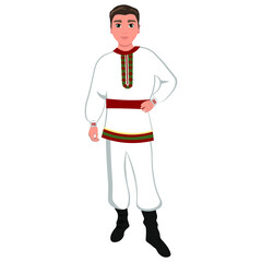 Men's folk national Mordovian costume. Vector illustration