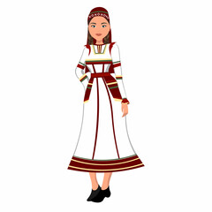 Woman in folk national Mordovian costume. Vector illustration