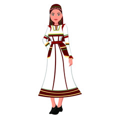 Woman in folk national Mordovian costume. Vector illustration