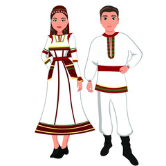 Woman and man in folk national Mordovian costumes. Vector illustration