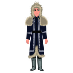 Men's folk national Yakut costume. Vector illustration