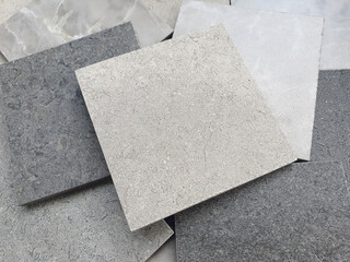 perspective view ,multi texture of interior stone and concrete tile samples in square shape...