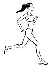 Woman Running or Jogging Exercise, Line Art Illustration