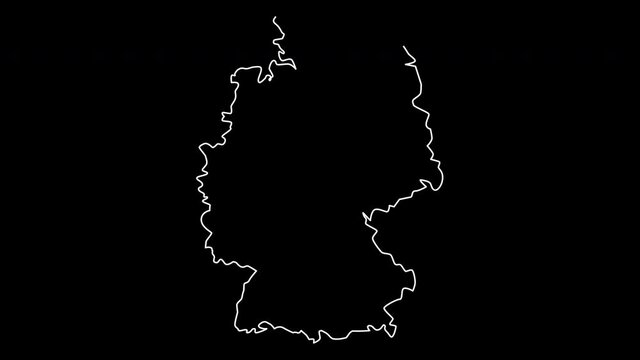 Germany country map with regional division. Self drawing animation. Black background.