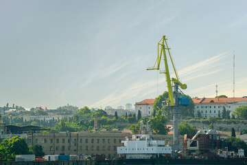 global delivery, customer cargo shipping, the heavy industrial crane in the ship port