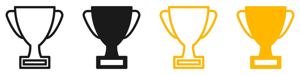 Set of trophy cup icons. Victory cup symbols, winner. Vector illustration.