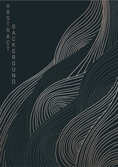 vector abstract japanese style landscapes lined waves in black and goldwith dark waves colours