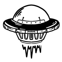Ufo Illustration for sticker or t-shirt design, hand drawn, unique