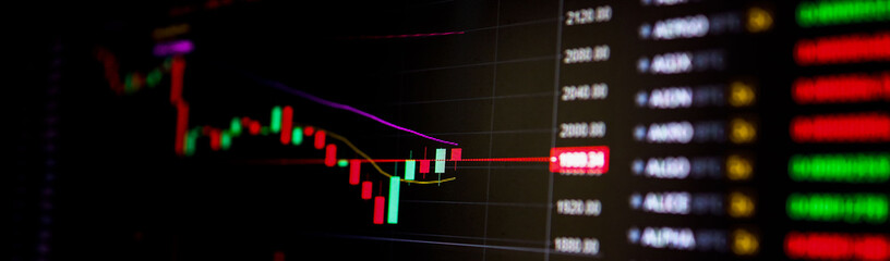 Bitcoin cryptocurrency price chart falling and rising on digital market exchange