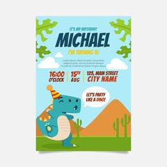 Organic Flat Dinosaur Birthday Invitation Template