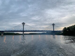 Obraz premium cable-stayed bridge over the Samara River; view from the river