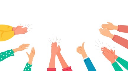 People hands clapping giving thumbs up for social approve. Body language gesture for congratulation with business success, cheering for goal achievement, greeting with anniversary vector illustration