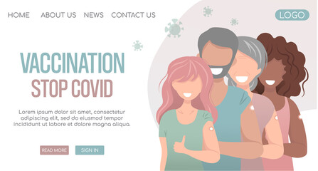 COVID-19 Vaccination concept for immunity health. Vaccinated People of different age, races, male and female, international, multiethnic, multiracial. Healthcare and immunize. Web banner template.