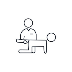 Physical therapist helping patient thin line icon stock illustration