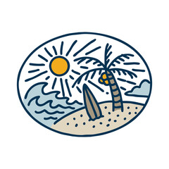 Obraz premium Summer with great wave and surfboard graphic illustration vector art t-shirt design