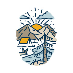Camping between nature and sunrise graphic illustration vector art t-shirt design