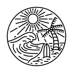 Summer with great wave and surfboard graphic illustration vector art t-shirt design