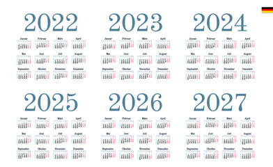 German Calendar for 2022, 2023, 2024, 2025, 2026, 2027. Week starts on Monday