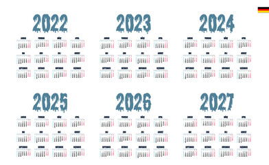 German Calendar for 2022, 2023, 2024, 2025, 2026, 2027. Week starts on Monday