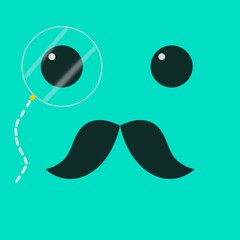 Tired emoticon.  Face with hair.  Pince-nez before our eyes.  Turquoise face.  An old elderly man. The turquoise texture is smooth. Cute expression on his face. Old and elderly emojis and emoticons. I - obrazy, fototapety, plakaty