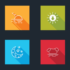 Set Sunset, , Moon and stars and Cloud icon. Vector