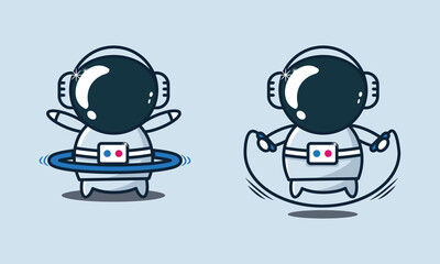 
cute astronaut is exercising