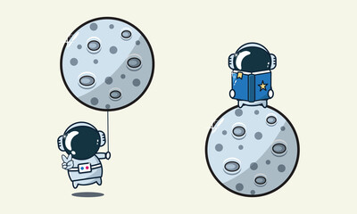 vector illustration of cute astronaut and moon