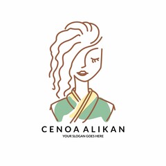 kimono line art feminine Japanese women with line art style logo