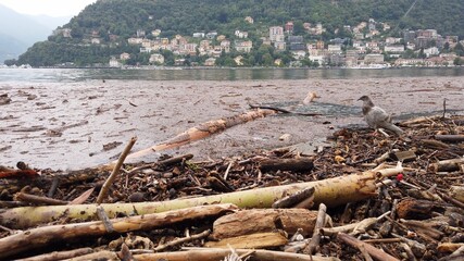 Europe, Italy, Como, July 2021  extensive damage after the flood in Como - Lake Como is full of...