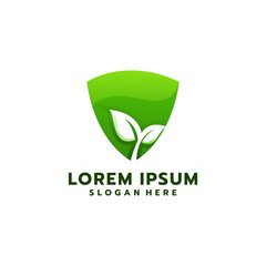 Shield logo with leaf design very cool easy to remember suitable for your business symbol