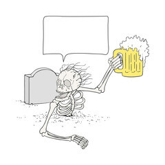 Crazy skeleton with beer draw