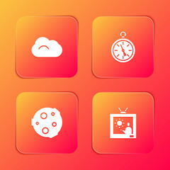 Set Cloud, Compass, Moon and Weather forecast icon. Vector