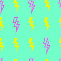 Thunder seamless pattern in yellow and pink. Colorful vector for fabrics.