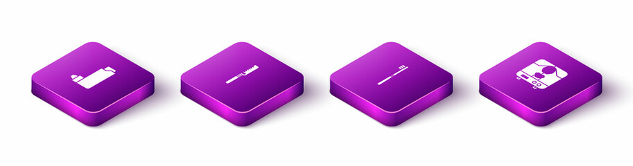 Set Isometric Inhaler, Medical saw, Toothbrush and X-ray machine icon. Vector