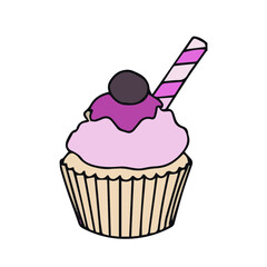 hand drawn cupcake illustrations. Vector doodles with desserts for your design, cards, textiles, posters. Isolated on white background
