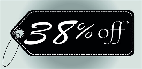 38 percent off black tag. 38 percent discount tag for offers and promotions