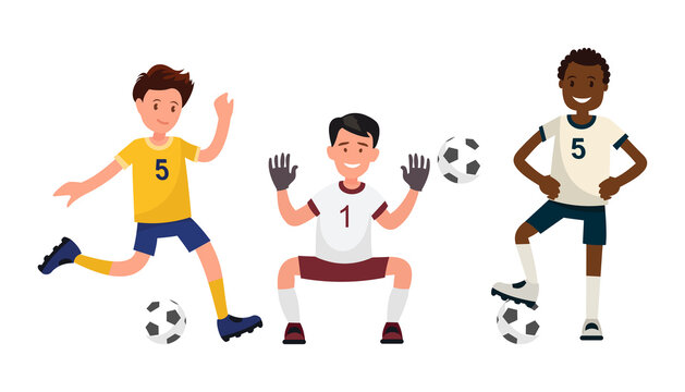 Set of characters of soccer player. Vector illustration.