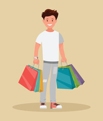 The man is shopping. The guy with the packages. Vector illustration.
