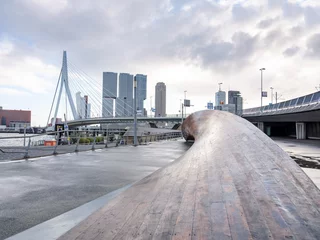Papier Peint photo Pont Érasme Erasmus Bridge in Rotterdam with the Kop van Zuid