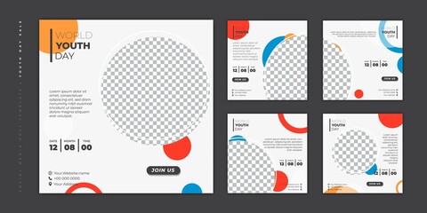 Set of social media post template. Social media template with circle mockup and white background for World Youth day design