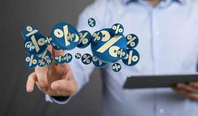 Sales icons floating in the air 3D rendering