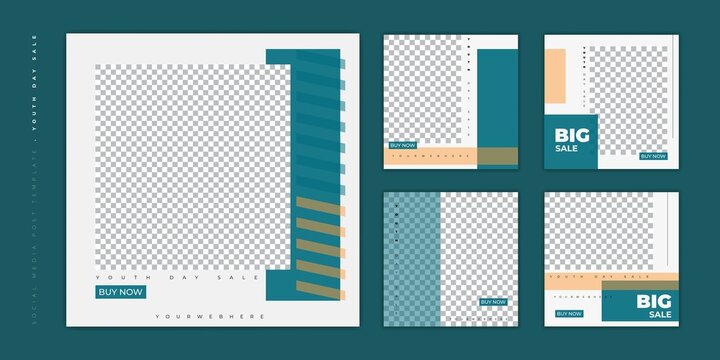 Set of social media post template. Social media template with green white square background for World Youth day design