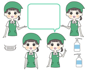 スーパーの店員　女性　男性　イラストセット