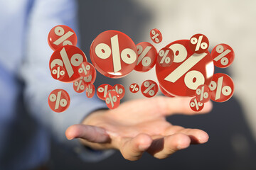 Sales icons floating in the air 3D rendering