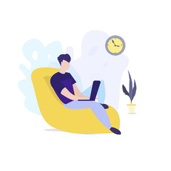 Work at home, illustration. Freelancers working on laptops and computers at home. People are quarantined at home. Vector illustration in a flat style