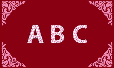 Vector floral font. Letters A, B, C