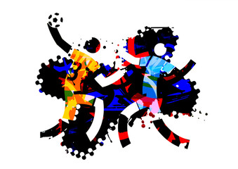Plakat Handball match. Expressive stylized Illustration of two handball players.Isolated on white background.